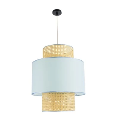 Boho Κρεμαστό Φωτιστικό SAIGE Μονόφωτο 1 x E27 AC220-240V IP20 - Φ50 x Υ60cm - Μπεζ με Γαλάζιο Ξύλινο Μπαμπού Πλέγμα GloboStar® SAIGE 02045 Boho Κρεμαστό Φωτιστικό Πλέγμα Μονόφωτο 1 x E27 IP20 Μπεζ Ξύλο με Γαλάζιο Ύφασμα - Μ50 x Π50 x Υ60cm
