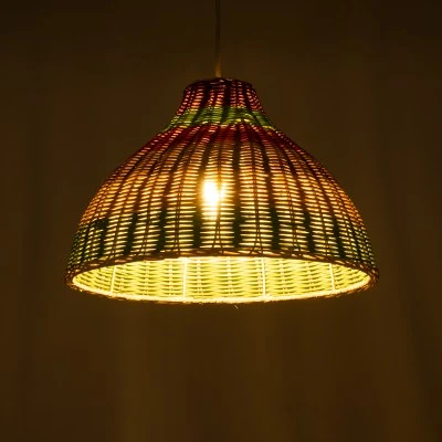 GloboStar® CABALLEROS 02053 Boho Κρεμαστό Φωτιστικό Καμπάνα Μονόφωτο 1 x E27 IP20 Πολύχρωμο Ξύλο - Μ40 x Π40 x Υ27cm