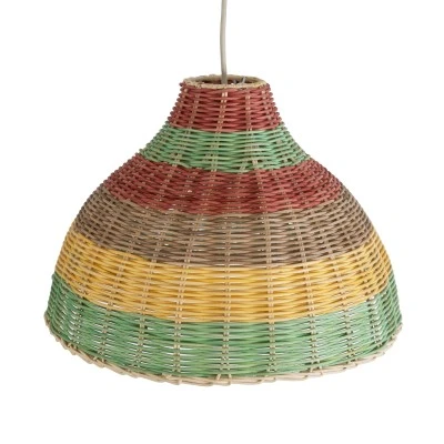GloboStar® CABALLEROS 02053 Boho Κρεμαστό Φωτιστικό Καμπάνα Μονόφωτο 1 x E27 IP20 Πολύχρωμο Ξύλο - Μ40 x Π40 x Υ27cm