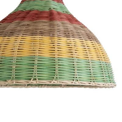 GloboStar® CABALLEROS 02053 Boho Κρεμαστό Φωτιστικό Καμπάνα Μονόφωτο 1 x E27 IP20 Πολύχρωμο Ξύλο - Μ40 x Π40 x Υ27cm