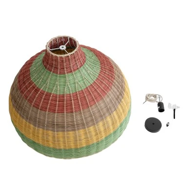 Boho Κρεμαστό Φωτιστικό CABALLEROS Μονόφωτο 1 x E27 AC220-240V IP20 - Φ70 x Υ48cm - Πράσινο με Κίτρινο και Μπεζ με Κόκκινο Ξύλινο Μπαμπού Πλέγμα Καμπάνα GloboStar® CABALLEROS 02054 Boho Κρεμαστό Φωτιστικό Καμπάνα Μονόφωτο 1 x E27 IP20 Πολύχρωμο Ξύλο - Μ70 x Π70 x Υ48cm