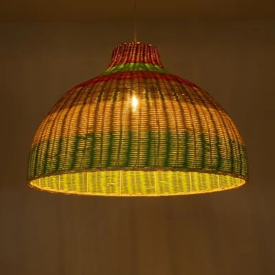 Boho Κρεμαστό Φωτιστικό CABALLEROS Μονόφωτο 1 x E27 AC220-240V IP20 - Φ70 x Υ48cm - Πράσινο με Κίτρινο και Μπεζ με Κόκκινο Ξύλινο Μπαμπού Πλέγμα Καμπάνα GloboStar® CABALLEROS 02054 Boho Κρεμαστό Φωτιστικό Καμπάνα Μονόφωτο 1 x E27 IP20 Πολύχρωμο Ξύλο - Μ70 x Π70 x Υ48cm