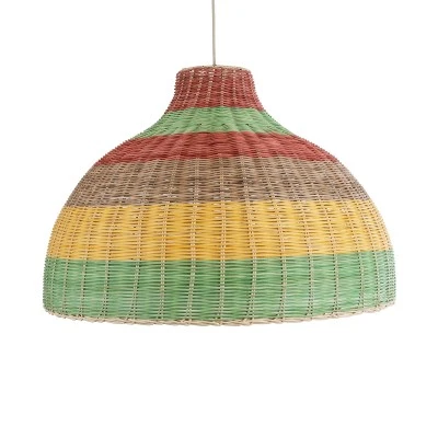 Boho Κρεμαστό Φωτιστικό CABALLEROS Μονόφωτο 1 x E27 AC220-240V IP20 - Φ70 x Υ48cm - Πράσινο με Κίτρινο και Μπεζ με Κόκκινο Ξύλινο Μπαμπού Πλέγμα Καμπάνα GloboStar® CABALLEROS 02054 Boho Κρεμαστό Φωτιστικό Καμπάνα Μονόφωτο 1 x E27 IP20 Πολύχρωμο Ξύλο - Μ70 x Π70 x Υ48cm
