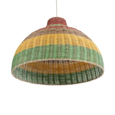 Boho Κρεμαστό Φωτιστικό CABALLEROS Μονόφωτο 1 x E27 AC220-240V IP20 - Φ70 x Υ48cm - Πράσινο με Κίτρινο και Μπεζ με Κόκκινο Ξύλινο Μπαμπού Πλέγμα Καμπάνα GloboStar® CABALLEROS 02054 Boho Κρεμαστό Φωτιστικό Καμπάνα Μονόφωτο 1 x E27 IP20 Πολύχρωμο Ξύλο - Μ70 x Π70 x Υ48cm