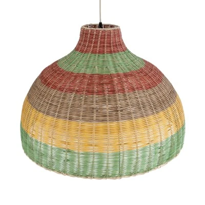 Boho Κρεμαστό Φωτιστικό CABALLEROS Μονόφωτο 1 x E27 AC220-240V IP20 - Φ70 x Υ48cm - Πράσινο με Κίτρινο και Μπεζ με Κόκκινο Ξύλινο Μπαμπού Πλέγμα Καμπάνα GloboStar® CABALLEROS 02054 Boho Κρεμαστό Φωτιστικό Καμπάνα Μονόφωτο 1 x E27 IP20 Πολύχρωμο Ξύλο - Μ70 x Π70 x Υ48cm
