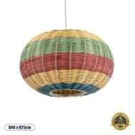 Boho Κρεμαστό Φωτιστικό CABALLEROS Μονόφωτο 1 x E27 AC220-240V IP20 - Φ40 x Υ25cm - Πράσινο με Κίτρινο και Μπλε με Κόκκινο Ξύλινο Μπαμπού Πλέγμα