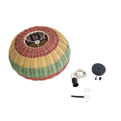 GloboStar® CABALLEROS 02055 Boho Κρεμαστό Φωτιστικό Πλέγμα Μονόφωτο 1 x E27 IP20 Πολύχρωμο Ξύλο - Μ40 x Π40 x Υ25cm