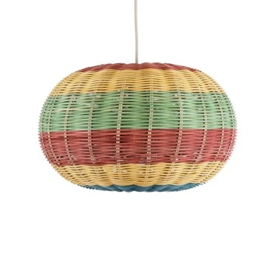GloboStar® CABALLEROS 02055 Boho Κρεμαστό Φωτιστικό Πλέγμα Μονόφωτο 1 x E27 IP20 Πολύχρωμο Ξύλο - Μ40 x Π40 x Υ25cm