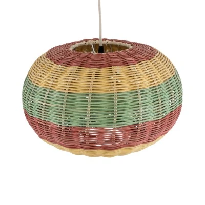 GloboStar® CABALLEROS 02055 Boho Κρεμαστό Φωτιστικό Πλέγμα Μονόφωτο 1 x E27 IP20 Πολύχρωμο Ξύλο - Μ40 x Π40 x Υ25cm