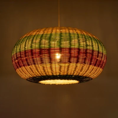 GloboStar® CABALLEROS 02056 Boho Κρεμαστό Φωτιστικό Πλέγμα Μονόφωτο 1 x E27 IP20 Πολύχρωμο Ξύλο - Μ70 x Π70 x Υ36cm