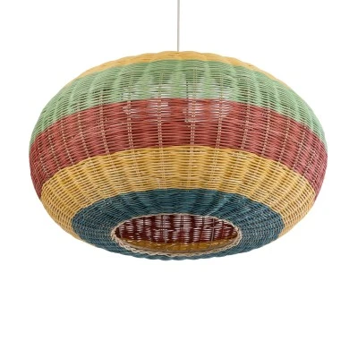 GloboStar® CABALLEROS 02056 Boho Κρεμαστό Φωτιστικό Πλέγμα Μονόφωτο 1 x E27 IP20 Πολύχρωμο Ξύλο - Μ70 x Π70 x Υ36cm
