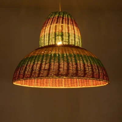Boho Κρεμαστό Φωτιστικό CABALLEROS Μονόφωτο 1 x E27 AC220-240V IP20 - Φ70 x Υ60cm - Πράσινο με Κίτρινο και Μπεζ με Κόκκινο Ξύλινο Μπαμπού Πλέγμα Καμπάνα GloboStar® CABALLEROS 02058 Boho Κρεμαστό Φωτιστικό Καμπάνα Μονόφωτο 1 x E27 IP20 Πολύχρωμο Ξύλο - Μ70 x Π70 x Υ60cm