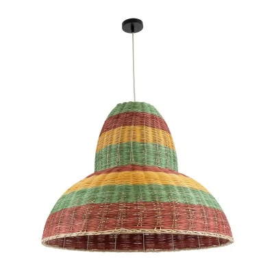 Boho Κρεμαστό Φωτιστικό CABALLEROS Μονόφωτο 1 x E27 AC220-240V IP20 - Φ70 x Υ60cm - Πράσινο με Κίτρινο και Μπεζ με Κόκκινο Ξύλινο Μπαμπού Πλέγμα Καμπάνα GloboStar® CABALLEROS 02058 Boho Κρεμαστό Φωτιστικό Καμπάνα Μονόφωτο 1 x E27 IP20 Πολύχρωμο Ξύλο - Μ70 x Π70 x Υ60cm
