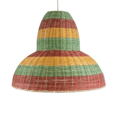 Boho Κρεμαστό Φωτιστικό CABALLEROS Μονόφωτο 1 x E27 AC220-240V IP20 - Φ70 x Υ60cm - Πράσινο με Κίτρινο και Μπεζ με Κόκκινο Ξύλινο Μπαμπού Πλέγμα Καμπάνα GloboStar® CABALLEROS 02058 Boho Κρεμαστό Φωτιστικό Καμπάνα Μονόφωτο 1 x E27 IP20 Πολύχρωμο Ξύλο - Μ70 x Π70 x Υ60cm
