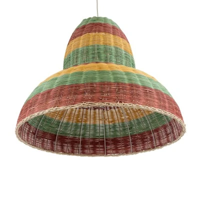 Boho Κρεμαστό Φωτιστικό CABALLEROS Μονόφωτο 1 x E27 AC220-240V IP20 - Φ70 x Υ60cm - Πράσινο με Κίτρινο και Μπεζ με Κόκκινο Ξύλινο Μπαμπού Πλέγμα Καμπάνα GloboStar® CABALLEROS 02058 Boho Κρεμαστό Φωτιστικό Καμπάνα Μονόφωτο 1 x E27 IP20 Πολύχρωμο Ξύλο - Μ70 x Π70 x Υ60cm