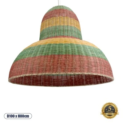 GloboStar® CABALLEROS 02059 Boho Κρεμαστό Φωτιστικό Καμπάνα Μονόφωτο 1 x E27 IP20 Πολύχρωμο Ξύλο - Μ100 x Π100 x Υ80cm