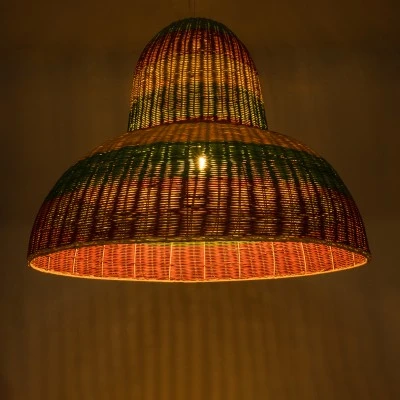 GloboStar® CABALLEROS 02059 Boho Κρεμαστό Φωτιστικό Καμπάνα Μονόφωτο 1 x E27 IP20 Πολύχρωμο Ξύλο - Μ100 x Π100 x Υ80cm