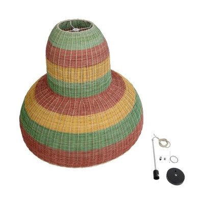 GloboStar® CABALLEROS 02059 Boho Κρεμαστό Φωτιστικό Καμπάνα Μονόφωτο 1 x E27 IP20 Πολύχρωμο Ξύλο - Μ100 x Π100 x Υ80cm
