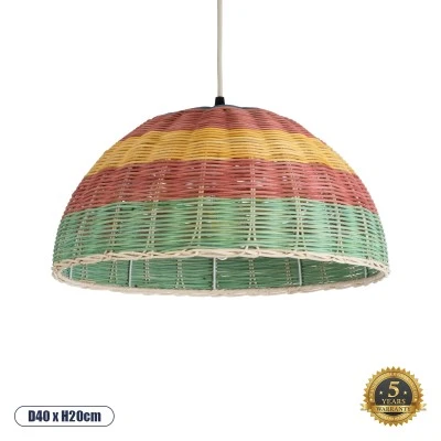 Boho Κρεμαστό Φωτιστικό CABALLEROS Μονόφωτο 1 x E27 AC220-240V IP20 - Φ40 x Υ20cm - Πράσινο με Κίτρινο και Κόκκινο Ξύλινο Μπαμπού Πλέγμα Καμπάνα GloboStar® CABALLEROS 02060 Boho Κρεμαστό Φωτιστικό Καμπάνα Μονόφωτο 1 x E27 IP20 Πολύχρωμο Ξύλο - Μ40 x Π40 x Υ20cm
