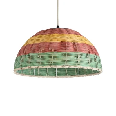 Boho Κρεμαστό Φωτιστικό CABALLEROS Μονόφωτο 1 x E27 AC220-240V IP20 - Φ40 x Υ20cm - Πράσινο με Κίτρινο και Κόκκινο Ξύλινο Μπαμπού Πλέγμα Καμπάνα GloboStar® CABALLEROS 02060 Boho Κρεμαστό Φωτιστικό Καμπάνα Μονόφωτο 1 x E27 IP20 Πολύχρωμο Ξύλο - Μ40 x Π40 x Υ20cm