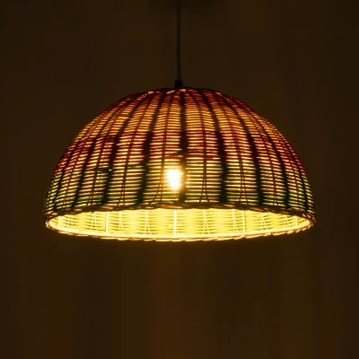 Boho Κρεμαστό Φωτιστικό CABALLEROS Μονόφωτο 1 x E27 AC220-240V IP20 - Φ40 x Υ20cm - Πράσινο με Κίτρινο και Κόκκινο Ξύλινο Μπαμπού Πλέγμα Καμπάνα GloboStar® CABALLEROS 02060 Boho Κρεμαστό Φωτιστικό Καμπάνα Μονόφωτο 1 x E27 IP20 Πολύχρωμο Ξύλο - Μ40 x Π40 x Υ20cm