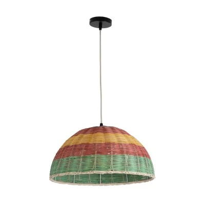 Boho Κρεμαστό Φωτιστικό CABALLEROS Μονόφωτο 1 x E27 AC220-240V IP20 - Φ40 x Υ20cm - Πράσινο με Κίτρινο και Κόκκινο Ξύλινο Μπαμπού Πλέγμα Καμπάνα GloboStar® CABALLEROS 02060 Boho Κρεμαστό Φωτιστικό Καμπάνα Μονόφωτο 1 x E27 IP20 Πολύχρωμο Ξύλο - Μ40 x Π40 x Υ20cm