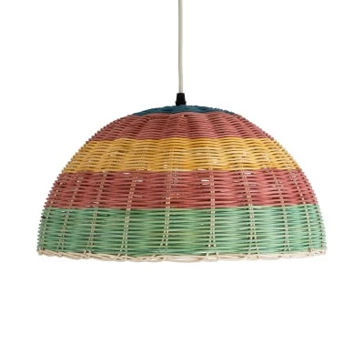 Boho Κρεμαστό Φωτιστικό CABALLEROS Μονόφωτο 1 x E27 AC220-240V IP20 - Φ40 x Υ20cm - Πράσινο με Κίτρινο και Κόκκινο Ξύλινο Μπαμπού Πλέγμα Καμπάνα GloboStar® CABALLEROS 02060 Boho Κρεμαστό Φωτιστικό Καμπάνα Μονόφωτο 1 x E27 IP20 Πολύχρωμο Ξύλο - Μ40 x Π40 x Υ20cm