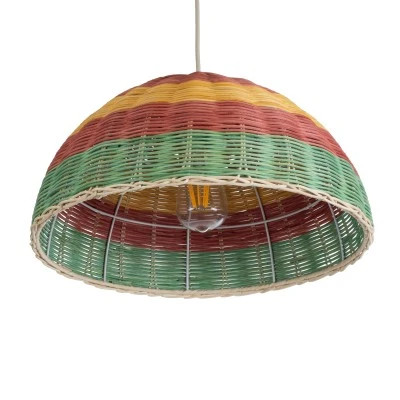 Boho Κρεμαστό Φωτιστικό CABALLEROS Μονόφωτο 1 x E27 AC220-240V IP20 - Φ40 x Υ20cm - Πράσινο με Κίτρινο και Κόκκινο Ξύλινο Μπαμπού Πλέγμα Καμπάνα GloboStar® CABALLEROS 02060 Boho Κρεμαστό Φωτιστικό Καμπάνα Μονόφωτο 1 x E27 IP20 Πολύχρωμο Ξύλο - Μ40 x Π40 x Υ20cm