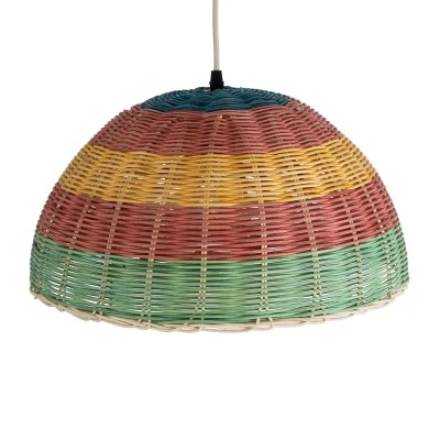 Boho Κρεμαστό Φωτιστικό CABALLEROS Μονόφωτο 1 x E27 AC220-240V IP20 - Φ40 x Υ20cm - Πράσινο με Κίτρινο και Κόκκινο Ξύλινο Μπαμπού Πλέγμα Καμπάνα GloboStar® CABALLEROS 02060 Boho Κρεμαστό Φωτιστικό Καμπάνα Μονόφωτο 1 x E27 IP20 Πολύχρωμο Ξύλο - Μ40 x Π40 x Υ20cm