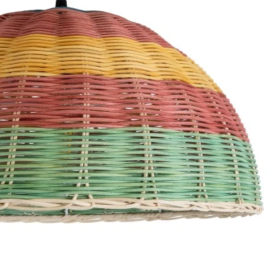 Boho Κρεμαστό Φωτιστικό CABALLEROS Μονόφωτο 1 x E27 AC220-240V IP20 - Φ40 x Υ20cm - Πράσινο με Κίτρινο και Κόκκινο Ξύλινο Μπαμπού Πλέγμα Καμπάνα GloboStar® CABALLEROS 02060 Boho Κρεμαστό Φωτιστικό Καμπάνα Μονόφωτο 1 x E27 IP20 Πολύχρωμο Ξύλο - Μ40 x Π40 x Υ20cm