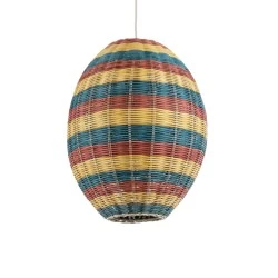 Boho Κρεμαστό Φωτιστικό CABALLEROS Μονόφωτο 1 x E27 AC220-240V IP20 - Φ40 x Υ50cm - Πράσινο με Κίτρινο και Μπλε με Κόκκινο Ξύλινο Μπαμπού Πλέγμα