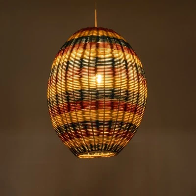 GloboStar® CABALLEROS 02065 Boho Κρεμαστό Φωτιστικό Πλέγμα Μονόφωτο 1 x E27 IP20 Πολύχρωμο Ξύλο - Μ40 x Π40 x Υ50cm