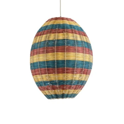 GloboStar® CABALLEROS 02065 Boho Κρεμαστό Φωτιστικό Πλέγμα Μονόφωτο 1 x E27 IP20 Πολύχρωμο Ξύλο - Μ40 x Π40 x Υ50cm