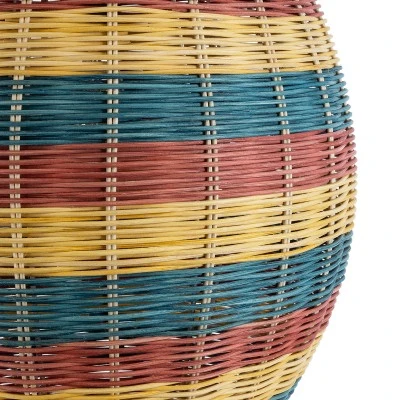 GloboStar® CABALLEROS 02065 Boho Κρεμαστό Φωτιστικό Πλέγμα Μονόφωτο 1 x E27 IP20 Πολύχρωμο Ξύλο - Μ40 x Π40 x Υ50cm