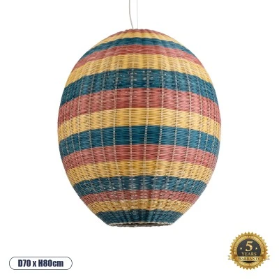 Φωτιστικό CABALLEROS Boho κρεμαστό 1xE27 με διάσταση Φ70xΥ80cm πράσινο με κίτρινο & μπλε με κόκκινο ξύλινο μπαμπού πλέγμα GloboStar® CABALLEROS 02066 Boho Κρεμαστό Φωτιστικό Πλέγμα Μονόφωτο 1 x E27 IP20 Πολύχρωμο Ξύλο - Μ70 x Π70 x Υ80cm