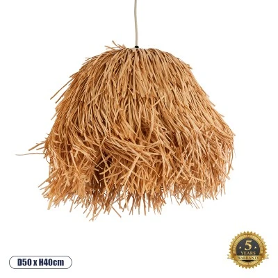 Boho Κρεμαστό Φωτιστικό GUADELOUPE Μονόφωτο 1 x E27 AC220-240V IP20 - Φ50 x Υ40cm - Καφέ Φυσική Ράφια Νήμα Πλέγμα Καμπάνα GloboStar® GUADELOUPE 02154 Boho Κρεμαστό Φωτιστικό Καμπάνα Μονόφωτο 1 x E27 IP20 Καφέ Ράφια - Μ50 x Π50 x Υ40cm