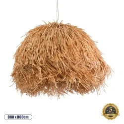 Boho Κρεμαστό Φωτιστικό GUADELOUPE Μονόφωτο 1 x E27 AC220-240V IP20 - Φ80 x Υ60cm - Καφέ Φυσική Ράφια Νήμα Πλέγμα Καμπάνα