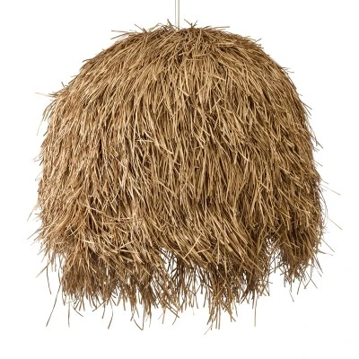 GloboStar® GUADELOUPE 02159 Boho Κρεμαστό Φωτιστικό Καμπάνα Μονόφωτο 1 x E27 IP20 Μπεζ Ράφια - Μ120 x Π120 x Υ100cm