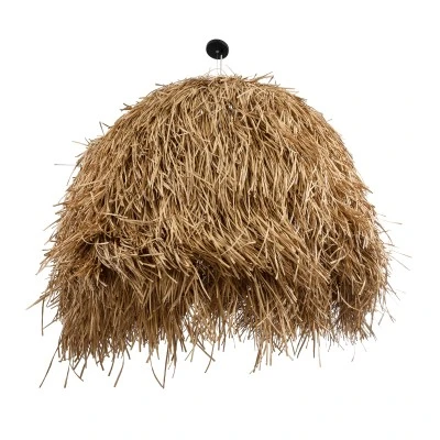 GloboStar® GUADELOUPE 02159 Boho Κρεμαστό Φωτιστικό Καμπάνα Μονόφωτο 1 x E27 IP20 Μπεζ Ράφια - Μ120 x Π120 x Υ100cm