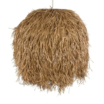 GloboStar® GUADELOUPE 02159 Boho Κρεμαστό Φωτιστικό Καμπάνα Μονόφωτο 1 x E27 IP20 Μπεζ Ράφια - Μ120 x Π120 x Υ100cm