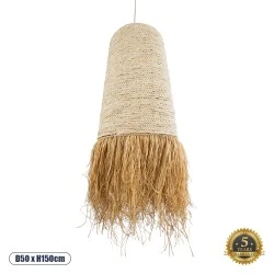 Boho Κρεμαστό Φωτιστικό LETA Μονόφωτο 1 x E27 AC220-240V IP20 - Φ50 x Υ150cm - Μπεζ Φυσική Ράφια Νήμα Πλέγμα Καμπάνα