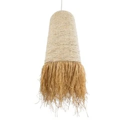 Boho Κρεμαστό Φωτιστικό LETA Μονόφωτο 1 x E27 AC220-240V IP20 - Φ50 x Υ150cm - Μπεζ Φυσική Ράφια Νήμα Πλέγμα Καμπάνα