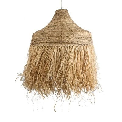 GloboStar® PORTOFERRAIO 02186 Boho Κρεμαστό Φωτιστικό Πλέγμα Μονόφωτο 1 x E27 IP20 Μπεζ Ράφια - Μ80 x Π80 x Υ120cm