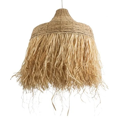 GloboStar® PORTOFERRAIO 02186 Boho Κρεμαστό Φωτιστικό Πλέγμα Μονόφωτο 1 x E27 IP20 Μπεζ Ράφια - Μ80 x Π80 x Υ120cm