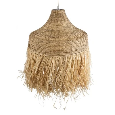 GloboStar® PORTOFERRAIO 02186 Boho Κρεμαστό Φωτιστικό Πλέγμα Μονόφωτο 1 x E27 IP20 Μπεζ Ράφια - Μ80 x Π80 x Υ120cm
