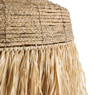 GloboStar® PORTOFERRAIO 02186 Boho Κρεμαστό Φωτιστικό Πλέγμα Μονόφωτο 1 x E27 IP20 Μπεζ Ράφια - Μ80 x Π80 x Υ120cm
