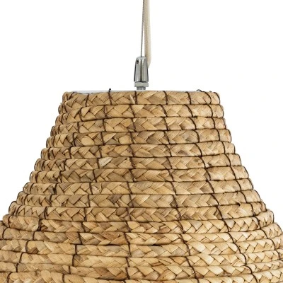 GloboStar® PORTOFERRAIO 02186 Boho Κρεμαστό Φωτιστικό Πλέγμα Μονόφωτο 1 x E27 IP20 Μπεζ Ράφια - Μ80 x Π80 x Υ120cm
