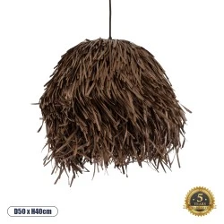 Boho Κρεμαστό Φωτιστικό GUADELOUPE Μονόφωτο 1 x E27 AC220-240V IP20 - Φ50 x Υ40cm - Καφέ Σκούρο Φυσική Ράφια Νήμα Πλέγμα Καμπάνα