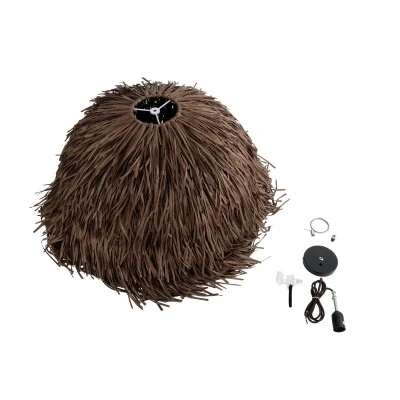 GloboStar® GUADELOUPE 02294 Boho Κρεμαστό Φωτιστικό Οροφής Μονόφωτο 1 x E27 AC220-240V IP20 - Φ70 x Υ45cm - Καφέ Φυσική Ράφια Νήμα Πλέγμα Καμπάνα - 5 Χρόνια Εγγύηση