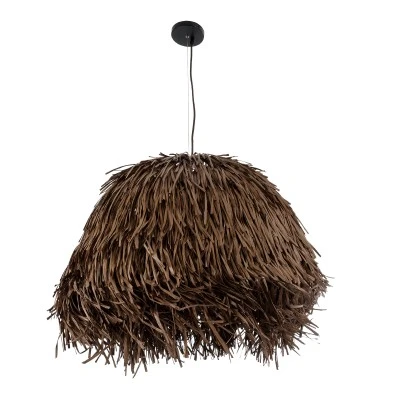 GloboStar® GUADELOUPE 02294 Boho Κρεμαστό Φωτιστικό Οροφής Μονόφωτο 1 x E27 AC220-240V IP20 - Φ70 x Υ45cm - Καφέ Φυσική Ράφια Νήμα Πλέγμα Καμπάνα - 5 Χρόνια Εγγύηση